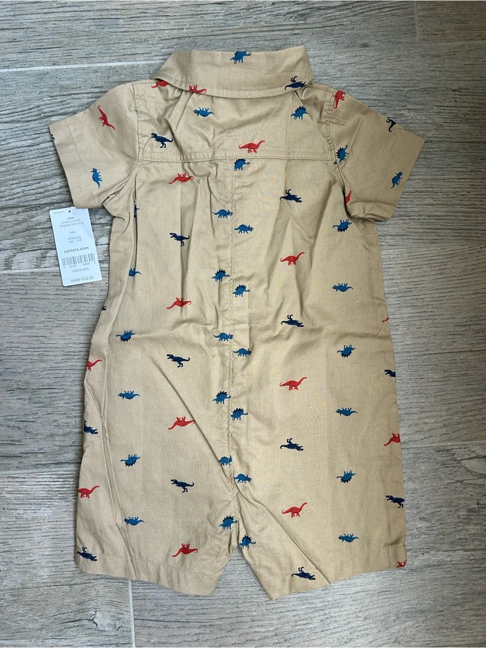 Carters Boys Dinosaur Short Sleeve Collared Romper